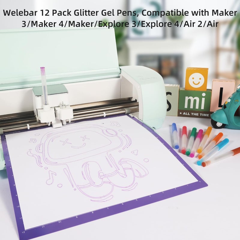 welebar Glitter Gel Pen Set Compatible with Cricut Maker 3/Maker 4/Maker/Explore 3/Explore 4/Air 2/Air, 0.8 Tip Glitter Pen Set of 12 Pack Medium Point Pen, Writing, Drawing, Invitations, Cards - Image 2